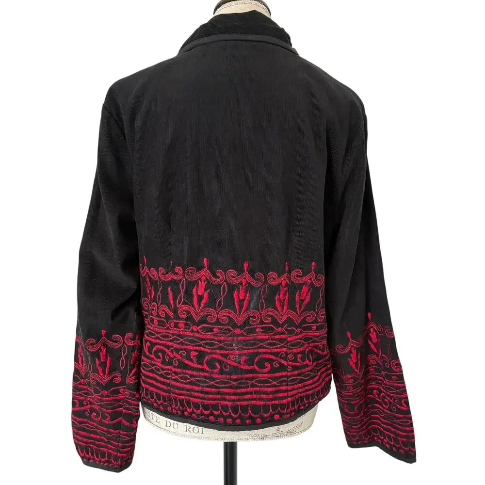 Nostalgia Red Embroidered Black Jacket Blazer By Designer Nostalgia Size L
